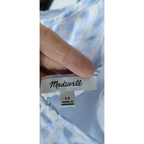 Madewell Sundress Women’s Size 14 Sleeves Plaid White/Blue Lined Midi - Picture 5 of 12